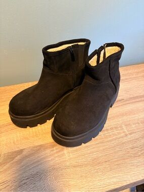 torrid Black Suede Faux-Fur Lined Platform Ankle Boots